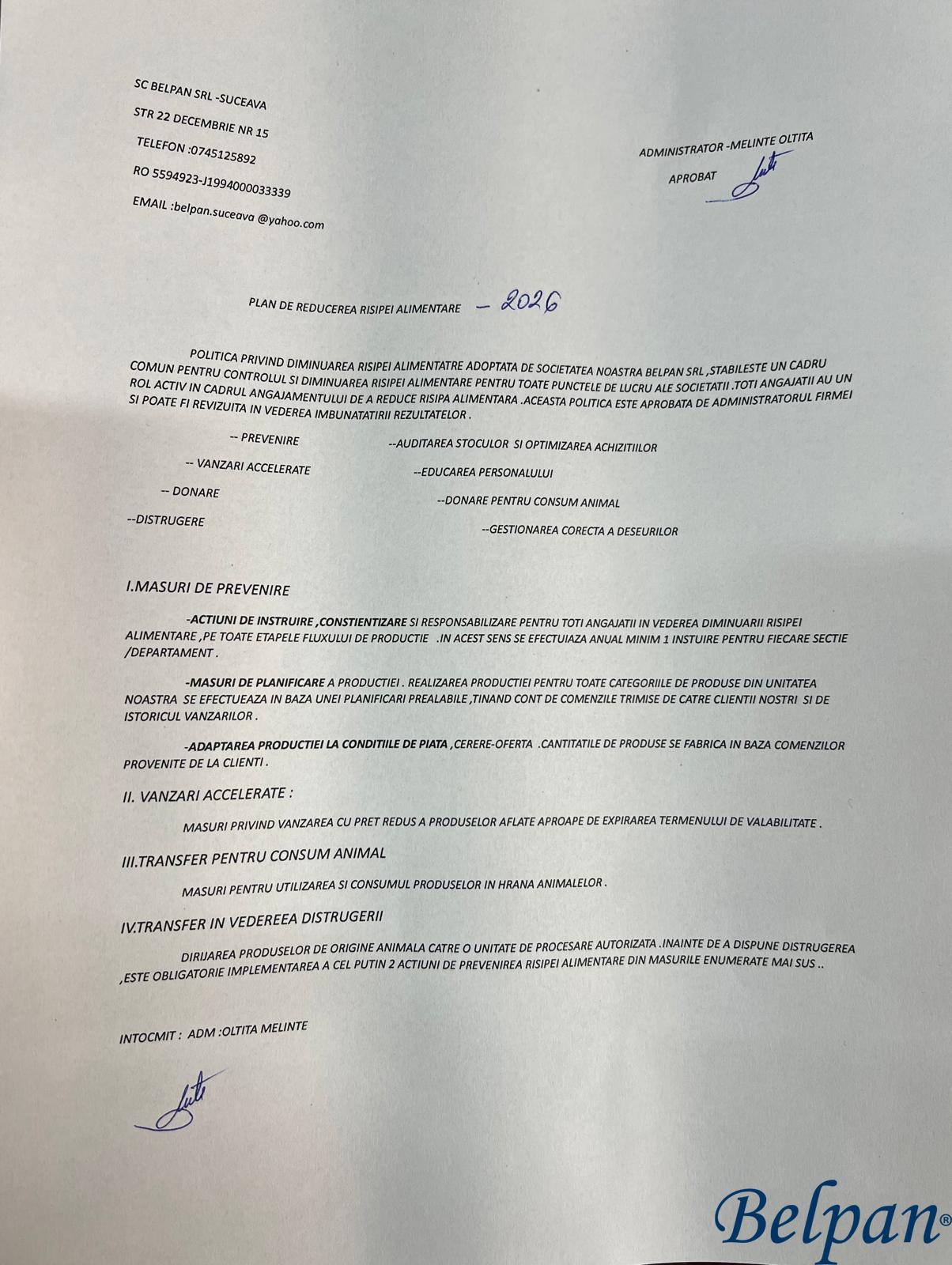 Plan de reducere a risipei alimentare - 2026